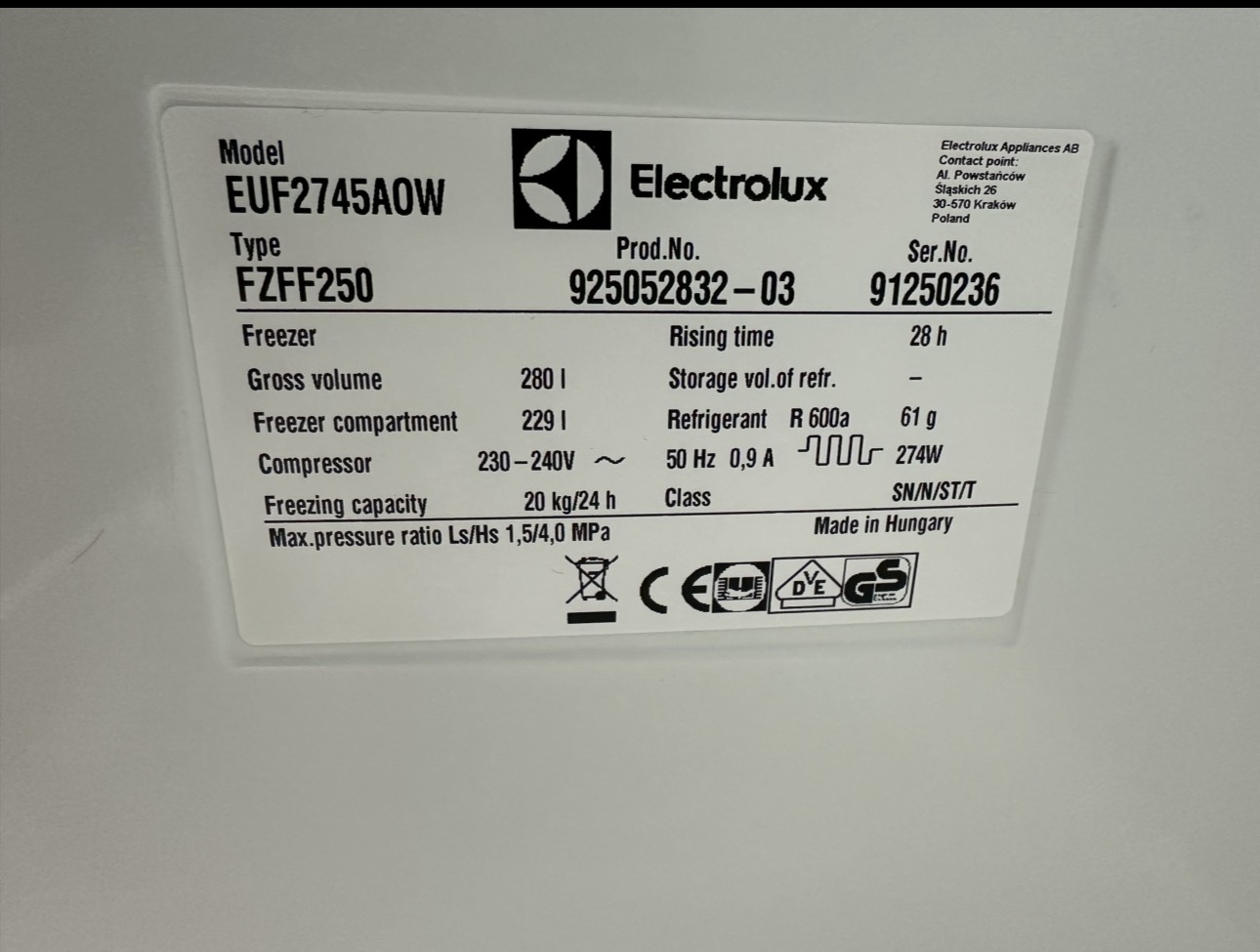 Electrolux frysskåp (modell EUF2745AOW) i mycket bra skick - Bild 2