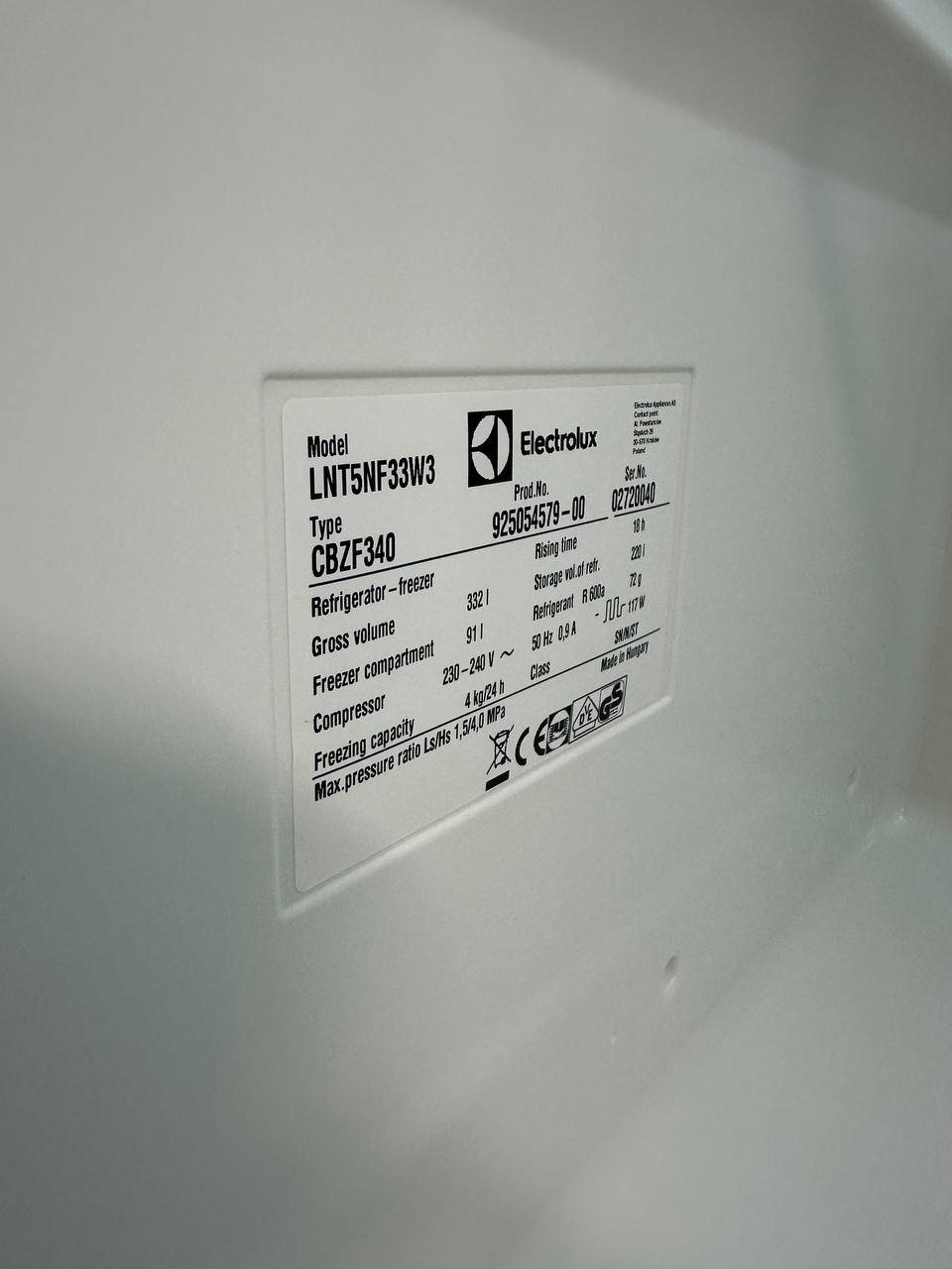 Begagnad Electrolux LNT5NF33W3 Kyl/Frys 220/72L Vit - Bild 8
