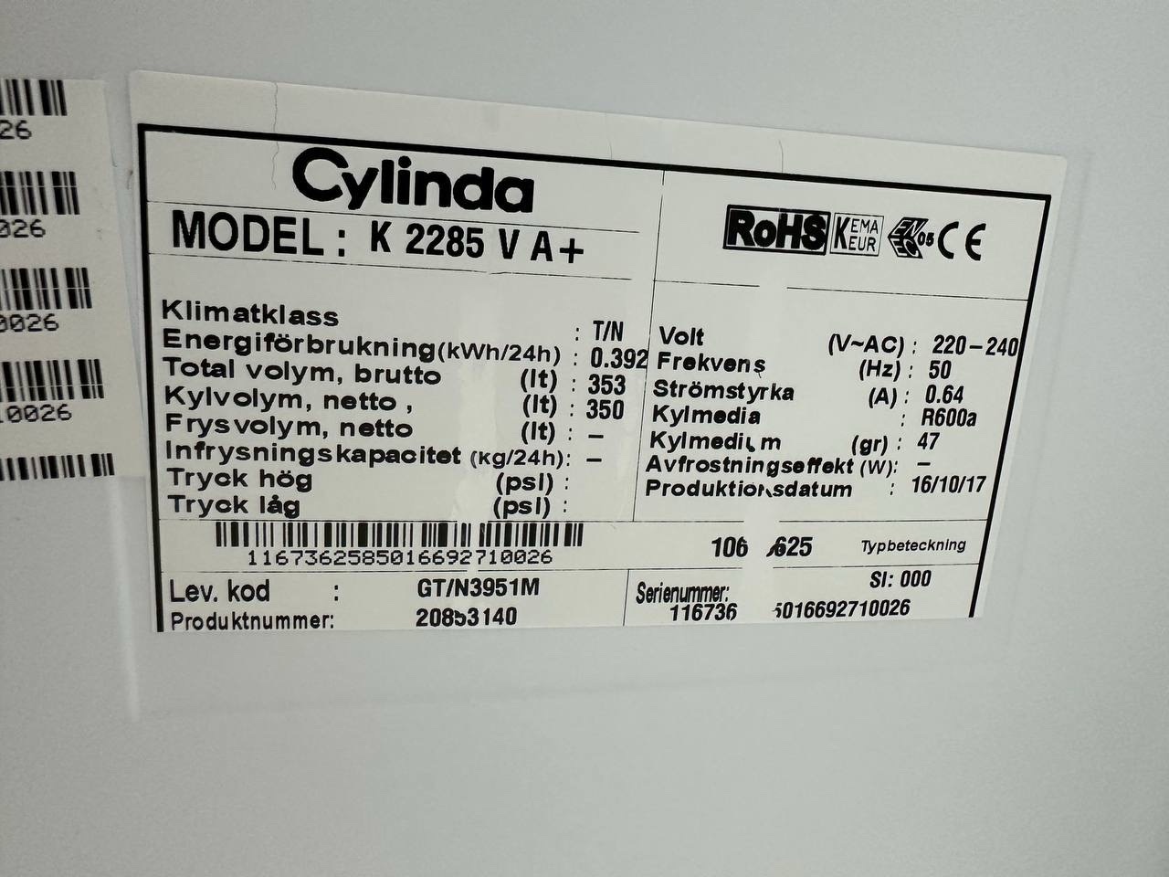 Cylinda kyl & frys – matchande par – vit - Bild 6
