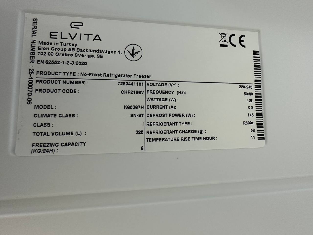 Elvita K60367H produktetikett
