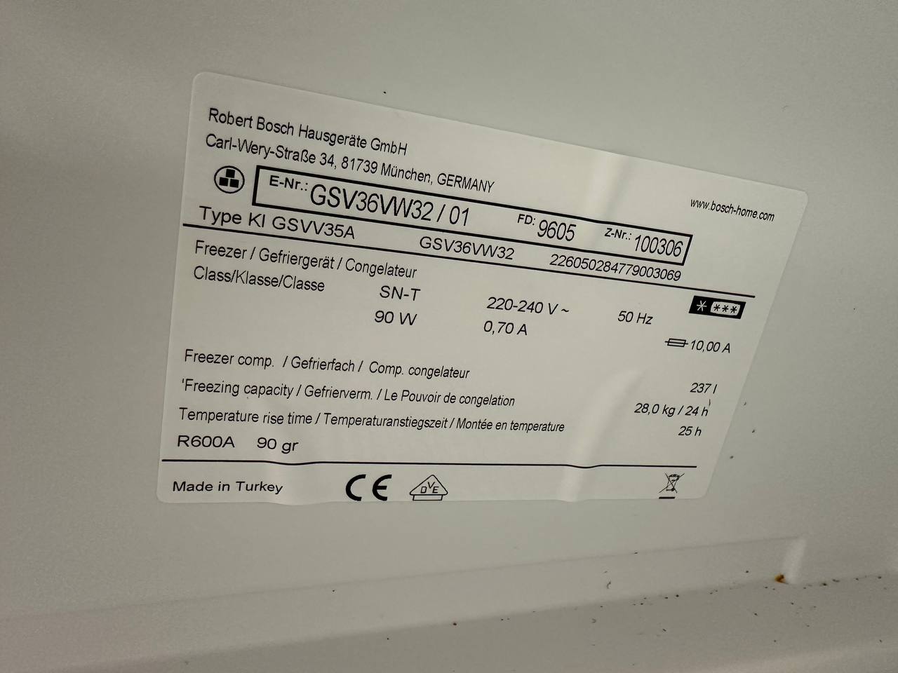 Bosch GSV36VW32/01 typskylt