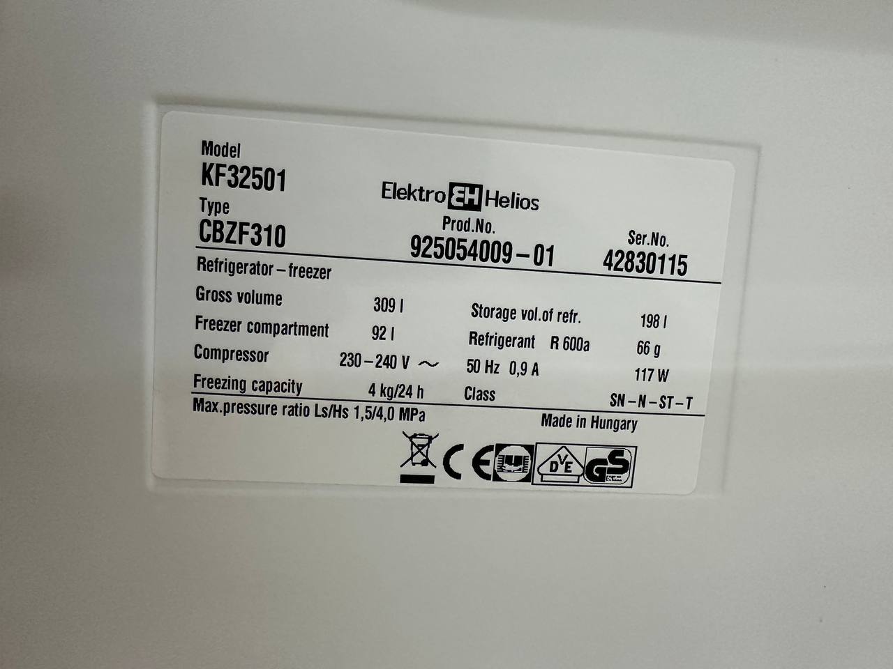 Elektro Helios KF32501 Kyl/Frys 285L – A+ – NoFrost Frys – 174,5 cm – Vit – Högerhängd - Bild 9