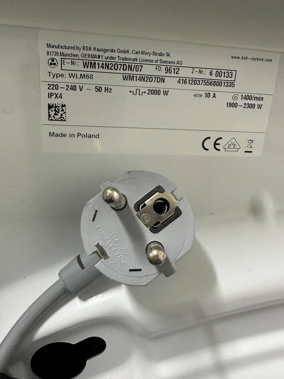 Begagnad Siemens iQ300 tvättmaskin i vitt