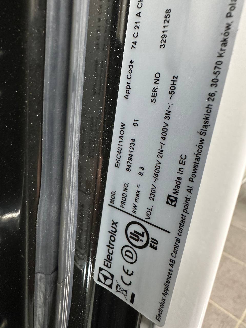Electrolux EKC4011AOW spis produktetikett