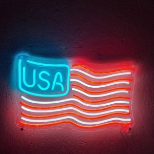 LED neonskylt USA flagga 47×30 cm