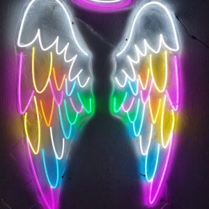 LED neonskylt Angel Wings 65×54 cm med färgstarka änglavingar