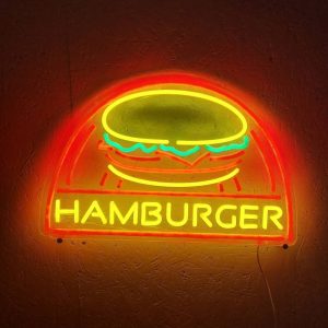 LED neonskylt Hamburger 47×30 cm med färgstark belysning