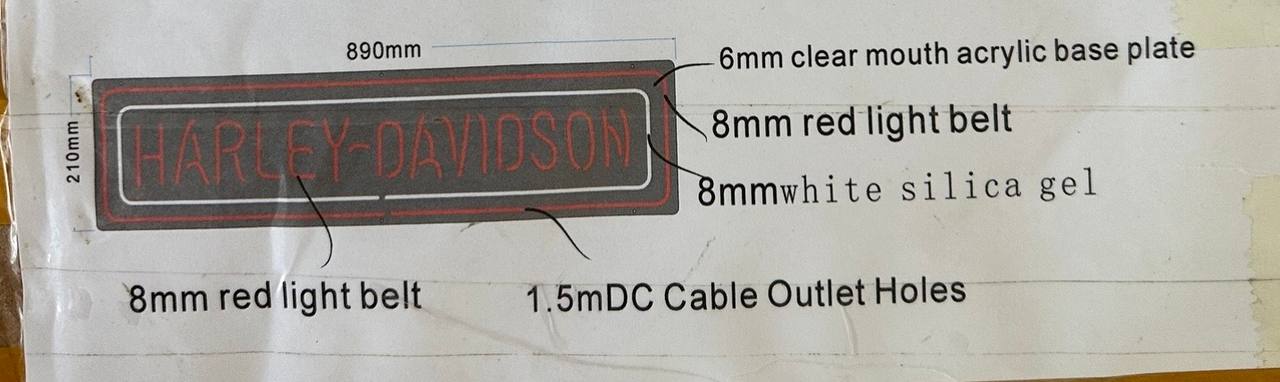 Harley-Davidson LED skylt tänd i rött och vitt