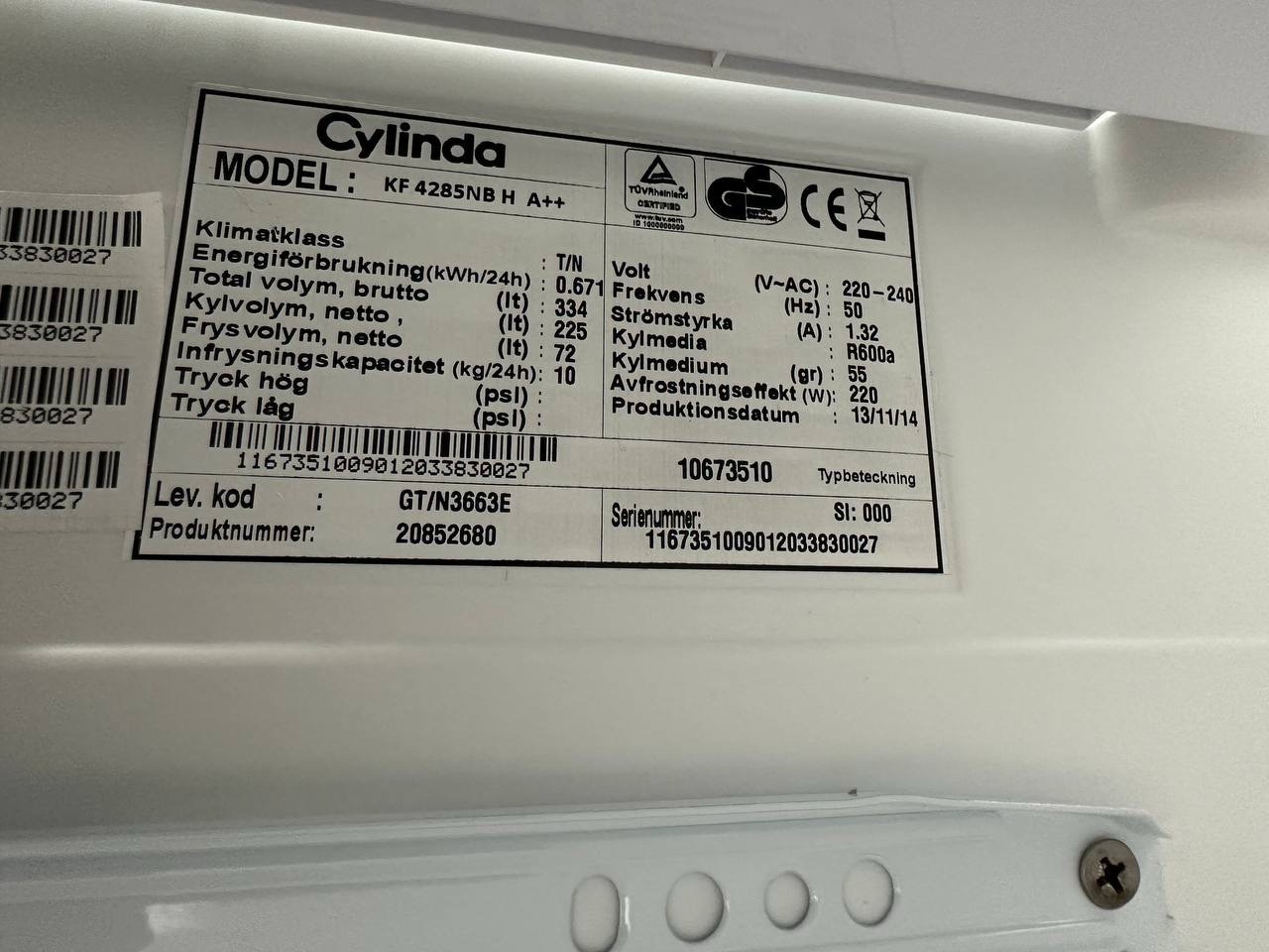 Begagnad Cylinda kyl/frys – 185 cm – A++ - Bild 11