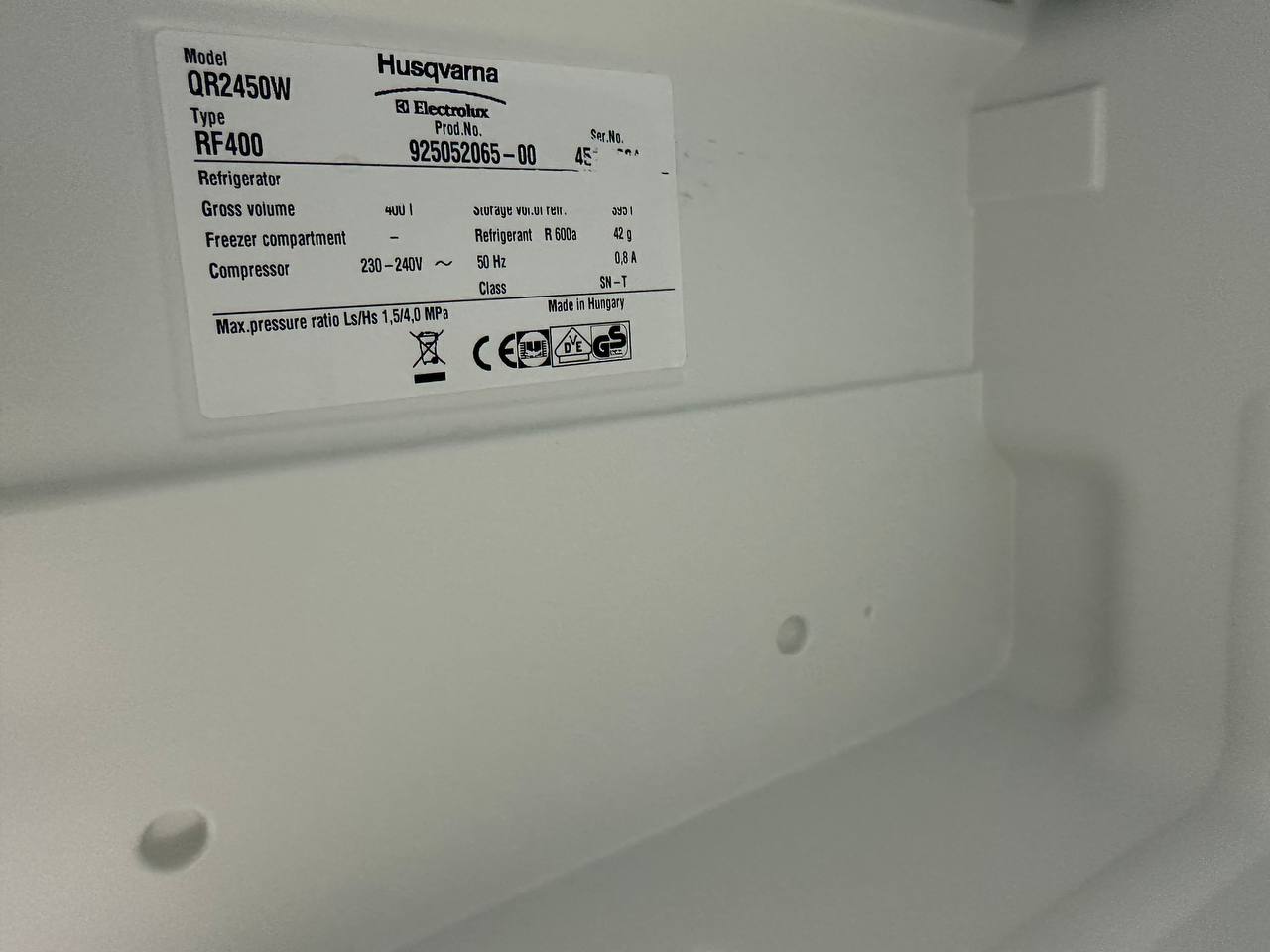 Typskylt Husqvarna QR2450W