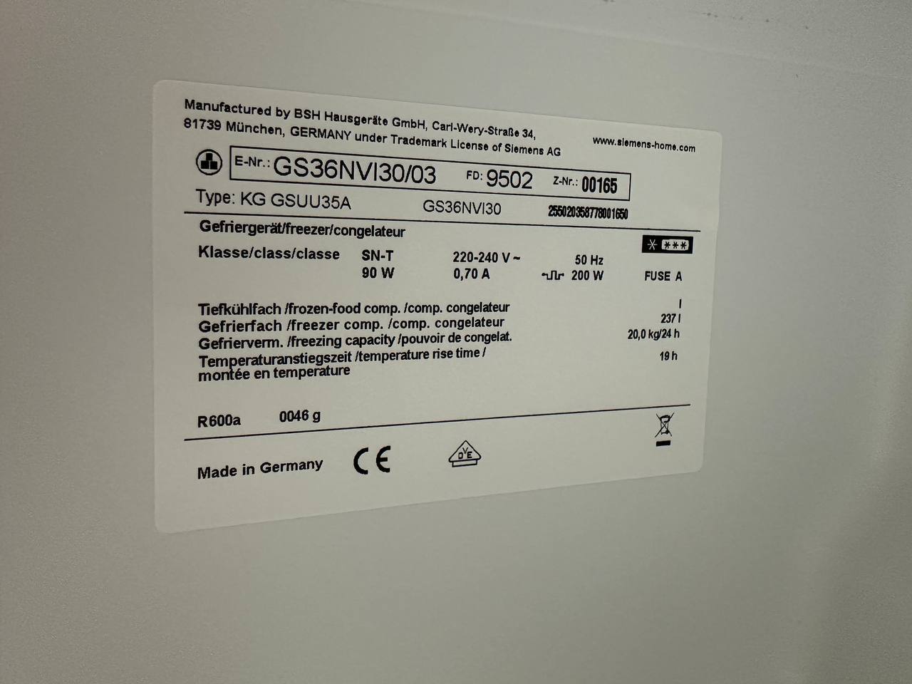 Begagnat Siemens kyl- och fryspaket KS36VVI30/04 + GS36NVI30/03 – rostfritt - Bild 14