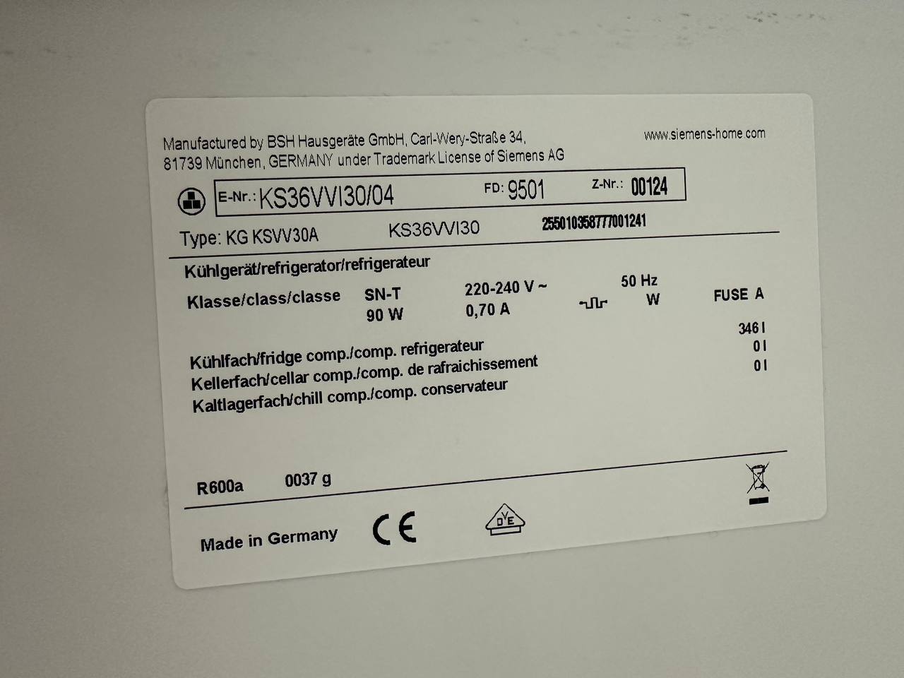 Begagnat Siemens kyl- och fryspaket KS36VVI30/04 + GS36NVI30/03 – rostfritt - Bild 13