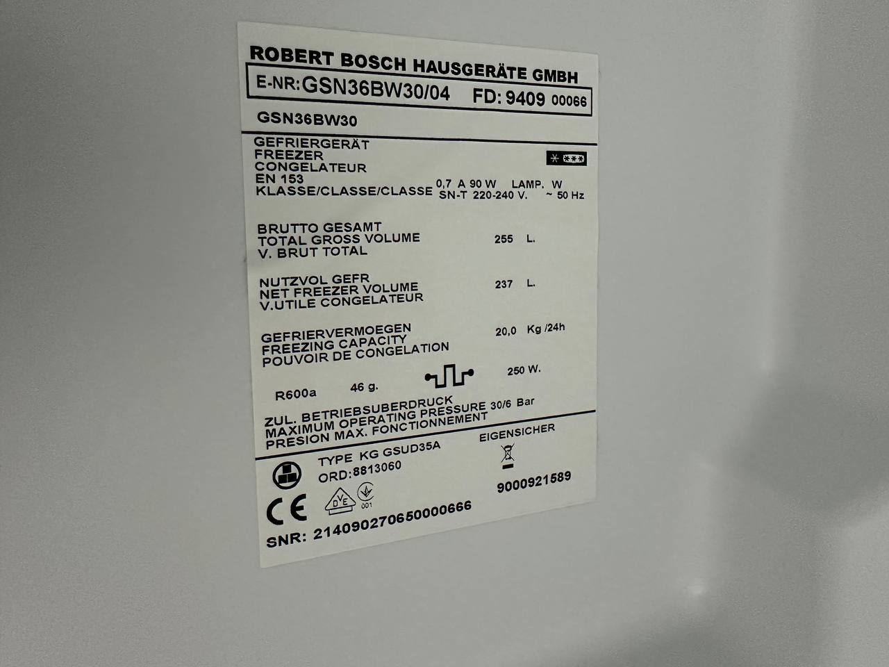 Begagnat Bosch Serie 6 kyl- och fryspaket KSV36BW30 + GSN36BW30 – vitt - Bild 12