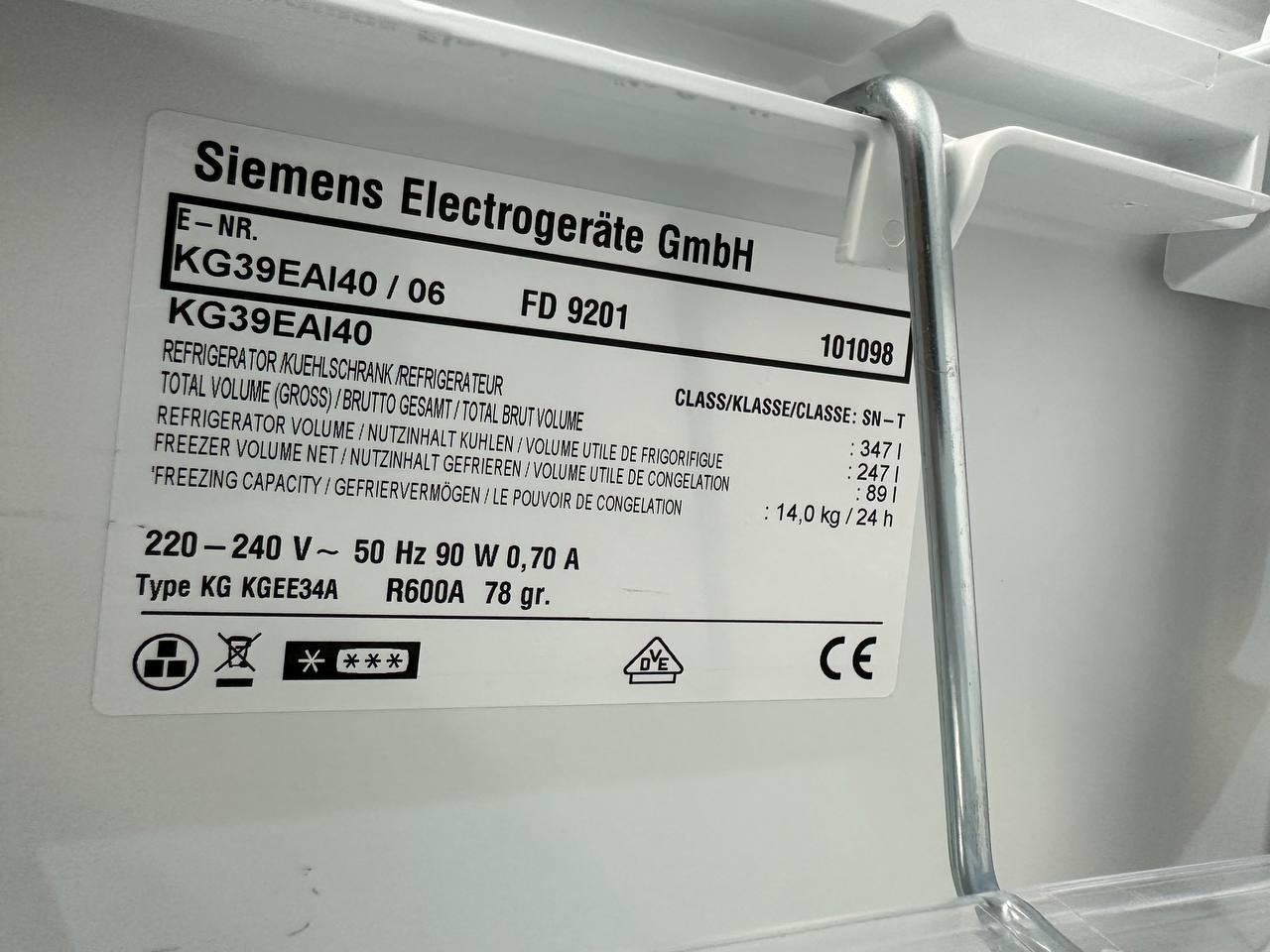 Begagnad Siemens iQ500 KG39EAI40/06 kyl/frys 201 cm – A+++ rostfri - Bild 11