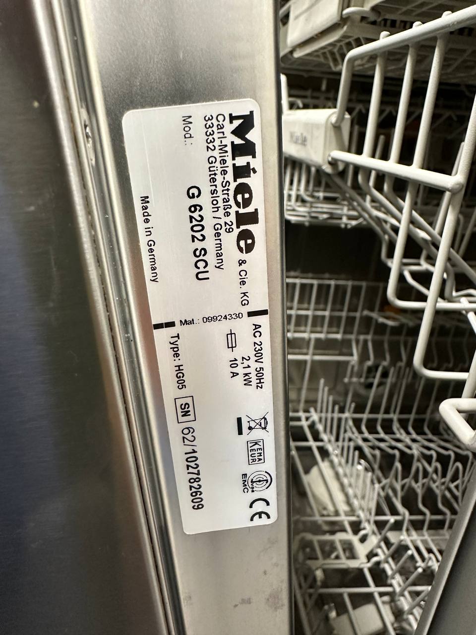 Miele G 6202 SCU modellskylt HG05