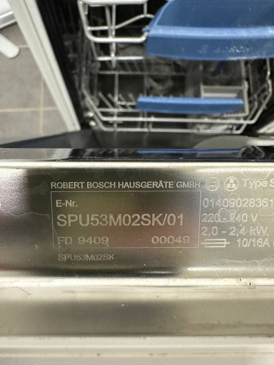 Bosch SPU53M02SK/01 modellskylt diskmaskin