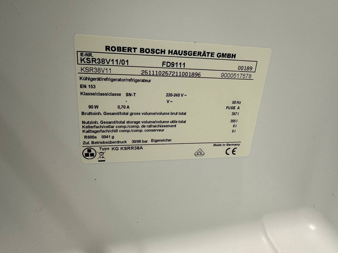 Märkskylt Bosch GSN32V23 frysskåp
